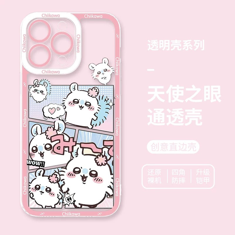 Japanese Cartoon Comic Outing Version | Chiikawa Hachiware Usagi Momonga - iPhone Case PLUS SE2 XS XR X 11 12 13 14 15 16 16e 17 17e Pro Promax 12mini 13mini