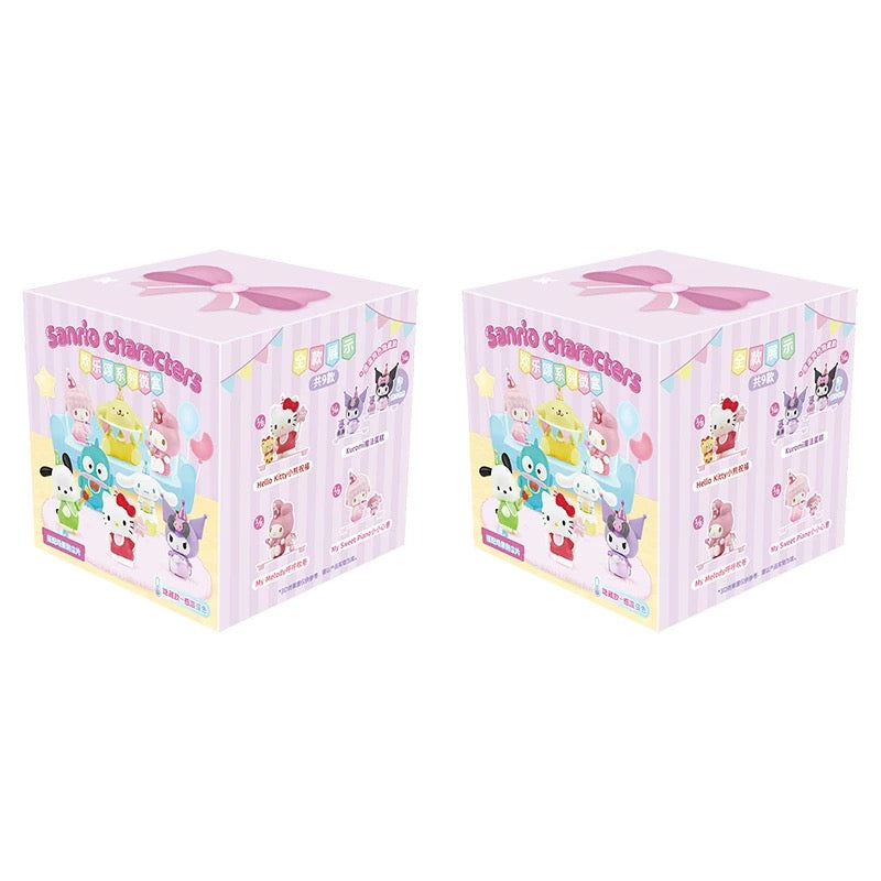 Sanrio Characters Cute Happy Party with Box Series | Hello Kitty My Melody Piano Kuromi Cinnamoroll Pompompurin Pochacco Hangyodon - Kawaii Decoration Collectable Toys Toy Collection