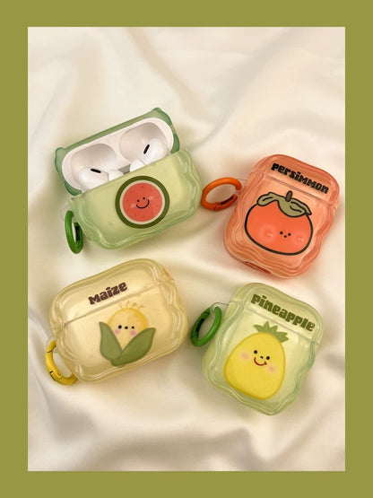 Japanese Cartoon Fun Colourful Fruits Persimmon Pineapple Maize Watermelon - AirPods AirPodsPro AirPods3 Case Green Yellow Orange