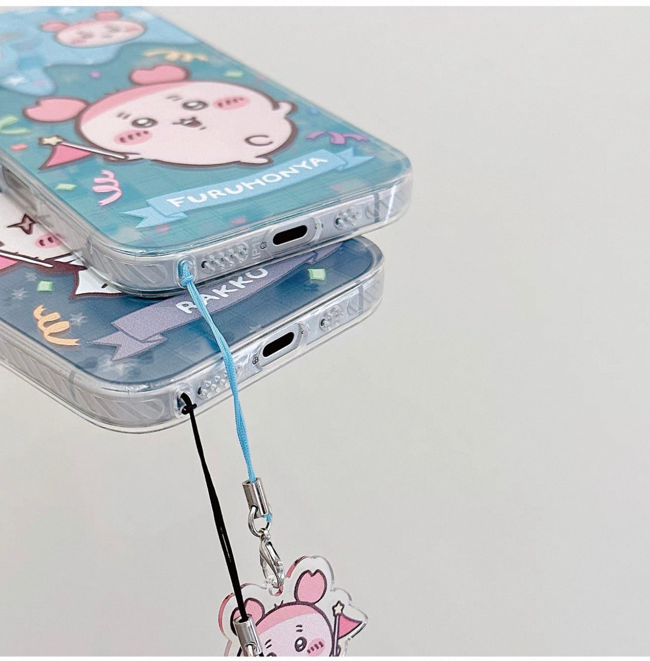 Japanese Cartoon ChiiKawa iPhone Laser Case with Strap | Happy Party Rakko Kurimanju Shisa Furuhonya - iPhone Case PLUS SE2 11 12 13 14 15 16 16e 17 17e Pro Promax 12mini 13mini