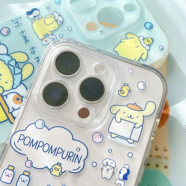 Japanese Cartoon Pompompurin Bathing Clear iPhone Case 7 8 PLUS SE2 XS XR X 11 12 13 14 15 Pro Promax mini SE3