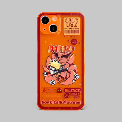 Japanese Anime Naruto Ninja | Fluorescent Orange Clear Case Naruto with Kurama Nine Tails - iPhone Case 7 8 PLUS XS XR X 11 12 13 14 15 16 Pro Promax SE3 SE2 mini