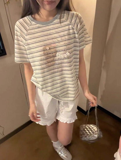 Korean Fashion Cute Animals Style T-Shirt Series | Vintage Bear & Rabbit Teddy - Kawaii Fashion Items
