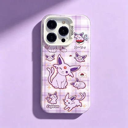 Japanese Cartoon Pokemon Matt & Silver Case Eevee Evolution Cute Emo Version | Eevee Vaporeon Jolteon Espeon Umbreon Leafeon Glaceon Sylveon 8 Styles - Phone Case Samsung Galaxy S26 S25 S24 S23 S22 S21 FE Ultra Edge