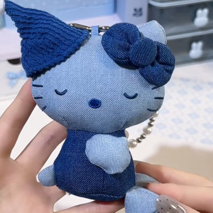 Hello Kitty denim series plush charm in blue denim with blue bow