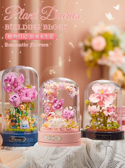 Mini Block Building Block with Music Box | Swan Garden - with LED Lights Valentine Wedding Gift DIY Handmade Gift