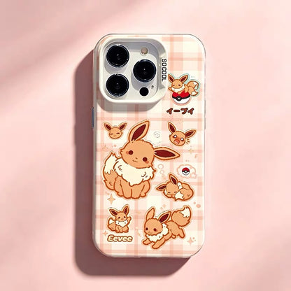 Japanese Cartoon Pokemon Matt & Silver Case Eevee Evolution Cute Emo Version | Eevee Vaporeon Jolteon Espeon Umbreon Leafeon Glaceon Sylveon 8 Styles - Phone Case Samsung Galaxy S26 S25 S24 S23 S22 S21 FE Ultra Edge