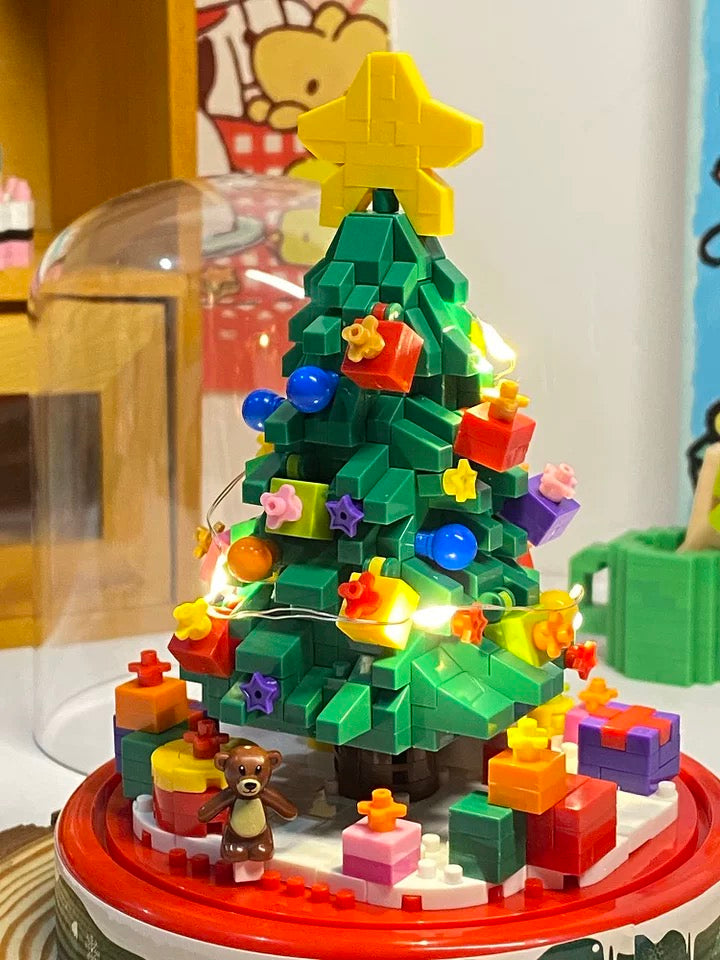 Mini Block Building with Cover | Christmas Tree - with LED Lights Xmas Gift DIY Handmade Gift