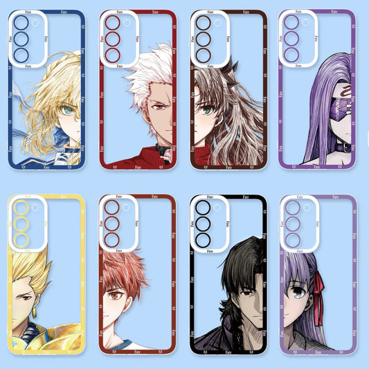 Japanese Anime Fate Stay Night Half Big Face Drawing Style | Artoria Pendragon Saber Tohsaka Rin Medusa Gilgamesh Emiya Shirou Kotomine Kirei Matou Sakura - Phone Case Samsung Galaxy S26 S25 S24 S23 S22 S21 FE Ultra Edge