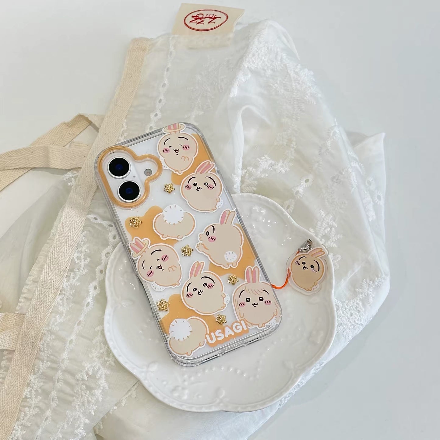 Japanese Cartoon ChiiKawa Gittler Colour Clear Case with Phone Strap | Full Emo Chiikawa Hachiware Usagi Momonga - iPhone Case Plus SE2 11 12 13 14 15 16 16e 17 17e Pro Promax 12mini 13mini