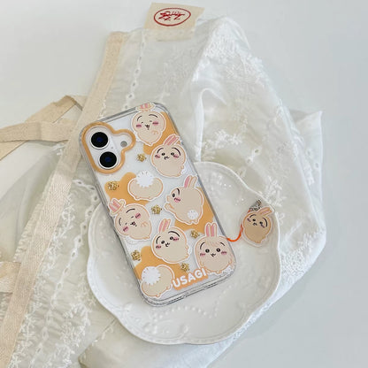 Japanese Cartoon ChiiKawa Gittler Colour Clear Case with Phone Strap | Full Emo Chiikawa Hachiware Usagi Momonga - iPhone Case Plus SE2 11 12 13 14 15 16 16e 17 17e Pro Promax 12mini 13mini