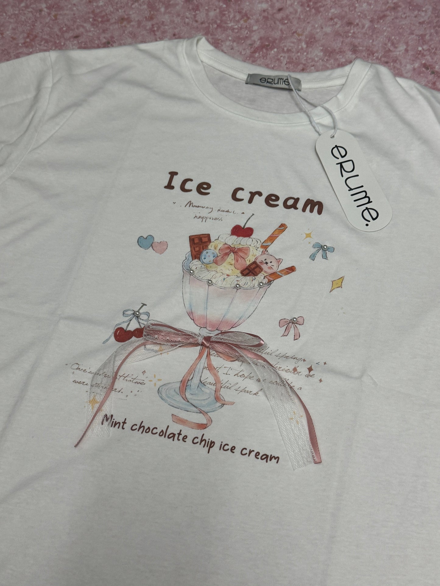 Korean Fashion Cute Sweets Style T-Shirt Series | Ice Cream Cup with Cat - Kawaii Fashion Items