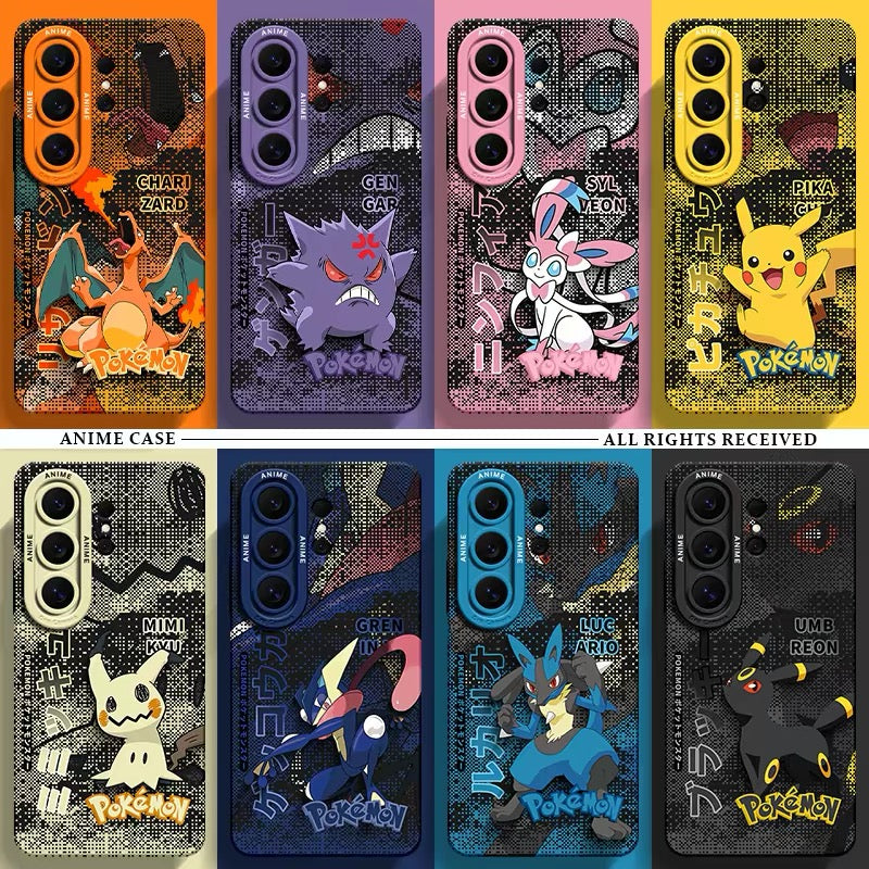 Japanese Cartoon Pokemon Silicone Case Digital Background Version | Charizard Gengar Sylveon Pikachu Mimikyu Greninja Lucario Umbreon - Phone Case Samsung Galaxy S26 S25 S24 S23 FE Ultra Edge