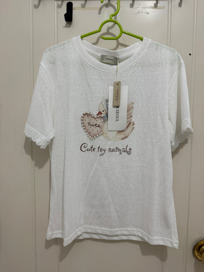 Korean Fashion Cute Animals Style T-Shirt Series | Vintage Pearl Dove - Kawaii Fashion Items