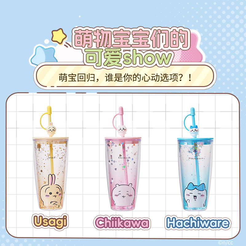 ChiiKawa X Miniso | ChiiKawa Hachiware Usagi Glitter Cool Warm Big Water Cup - Kawaii Item Decoration