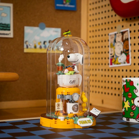 Pan Tasy x Peanut Fun Holiday Series | Cofffee Drawing Writing Time - Lovely Dog and Yellow Birds Building Blocks Toy Collections