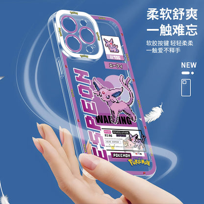 Japan Cartoon Pokemon Game Pixel Evolution Evolve Version | Eevee Vaporeon Jolteon Flareon Espeon Umbreon Leafeon Glaceon Sylveon - iPhone Case PLUS SE2 XS XR X 11 12 13 14 15 16 16e 17 17e Pro Promax 12mini 13mini