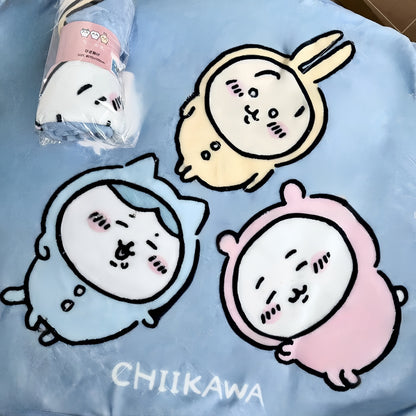 Japanese Cartoon ChiiKawa Hachiware Usagi Fun Theme | Knee Blanket Flange Flannel Double Face - Keep Warm Nap Kawaii Room Decoration