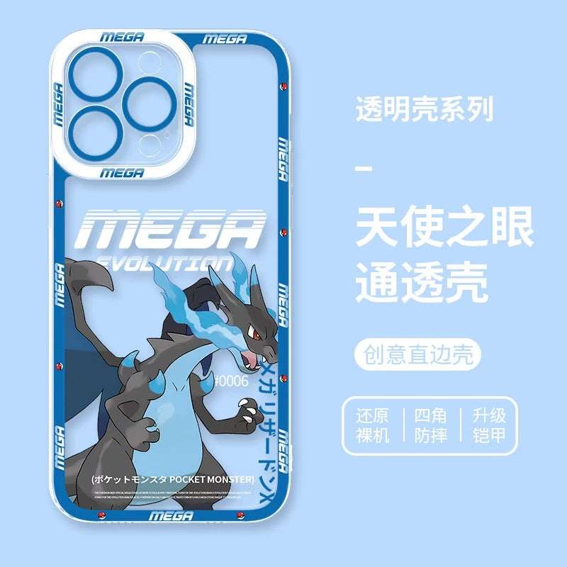 Japan Cartoon Pokemon Mega Evolution | Charizard X - iPhone Case 6 7 8 PLUS SE2 XS XR X 11 12 13 14 15 16 16e Pro Promax 12mini 13mini