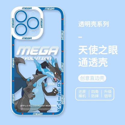 Japan Cartoon Pokemon Mega Evolution | Charizard X - iPhone Case 6 7 8 PLUS SE2 XS XR X 11 12 13 14 15 16 16e Pro Promax 12mini 13mini
