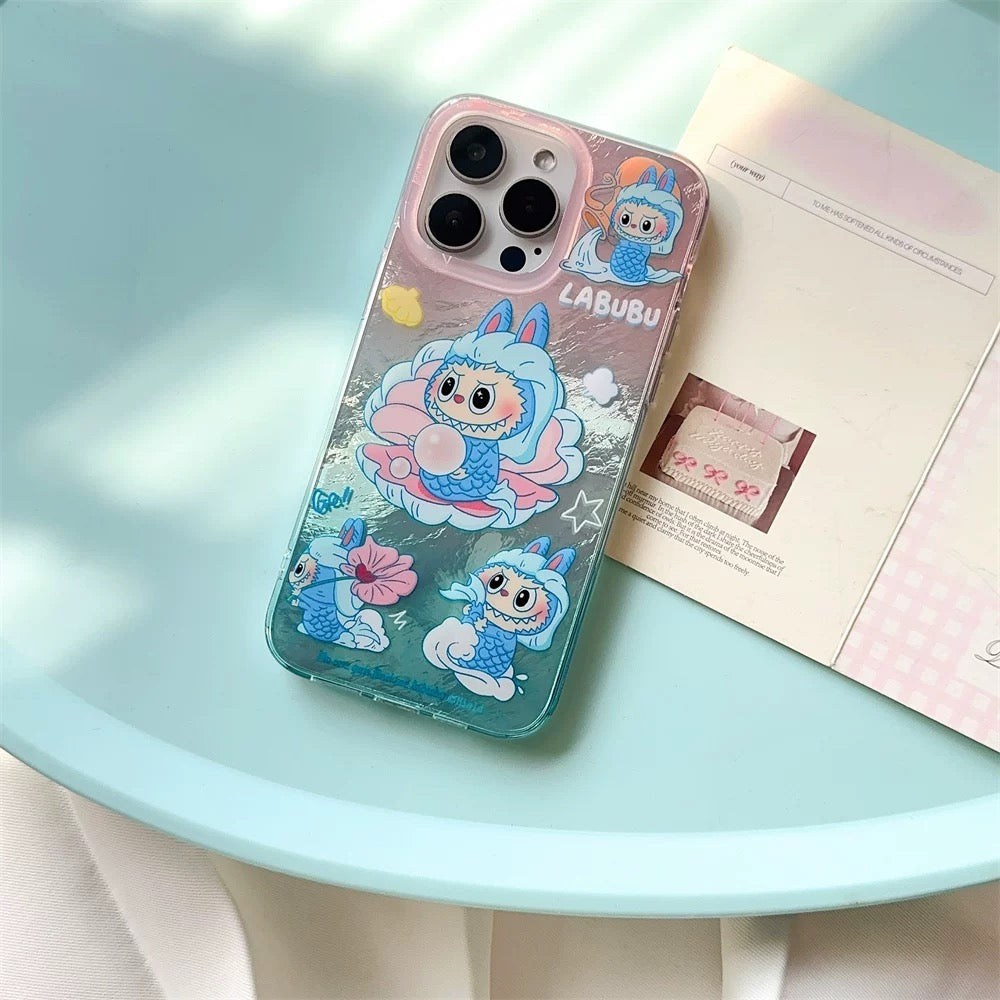 Cute Cartoon Labubu Zimomo Little Mermaid with Pearl - iPhone Case 12 13 14 15 16 Pro Promax