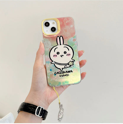 Japanese Cartoon iPhone Case with Strap | Laser Outing ChiiKawa Hachiware Usagi Momonga - iPhone CasePhone Case  7 8 PLUS SE2 XS XR X 11 12 13 14 15 Pro Promax 12mini 13mini