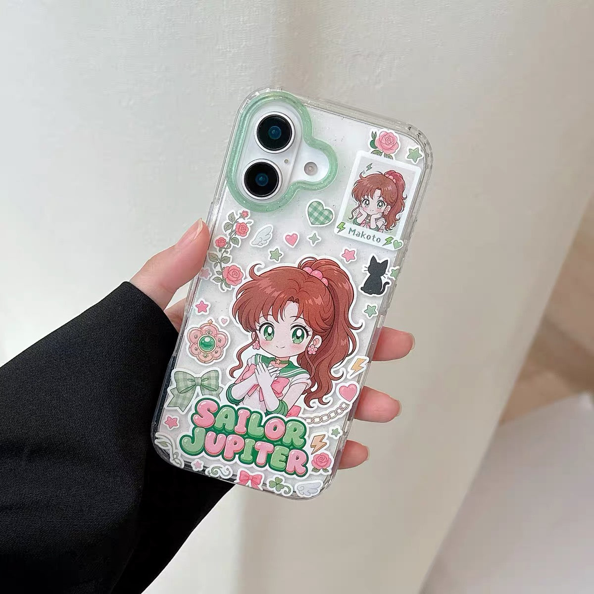 Japanese Cartoon Sailor Moon Gittler Colour Clear Case Version | Sailor Moon Mercury Mars Jupiter Venus - iPhone Case PLUS SE2 XS XR X 11 12 13 14 15 16 16e 17 17e Pro Promax 12mini 13mini