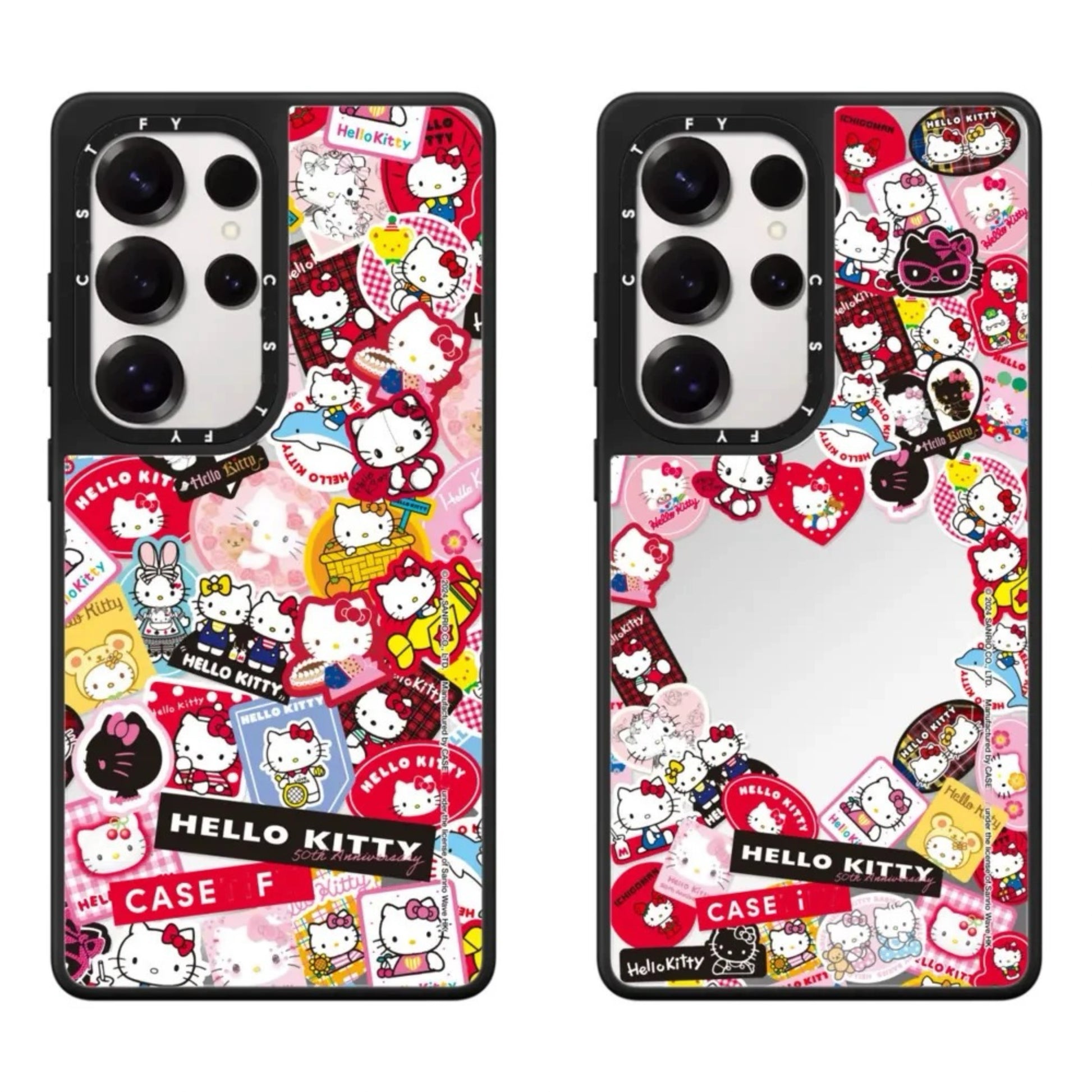 Cute Cartoon Cute Cat Hello Kitty | Stickers & Heart Shape Mirror - Phone Case Samsung Galaxy S25 S24 S23 Ultra