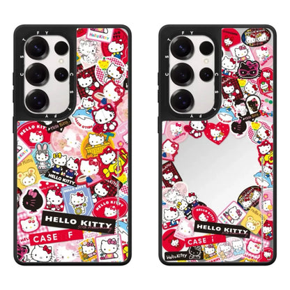 Cute Cartoon Cute Cat Hello Kitty | Stickers & Heart Shape Mirror - Phone Case Samsung Galaxy S25 S24 S23 Ultra