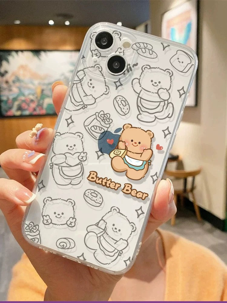 Lovely Cartoon Full Butter Bear iPhone Case 7 8 PLUS SE2 XS XR X 11 12 13 14 15 Pro Promax 12mini 13mini