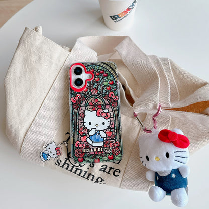Japanese Cartoon Sanrio iPhone Case with Strap | Laser Glass Window Hello Kitty My Melody Kuromi Cinnamoroll - iPhone Case 7 8 PLUS SE2 XS XR X 11 12 13 14 15 Pro Promax 12mini 13mini