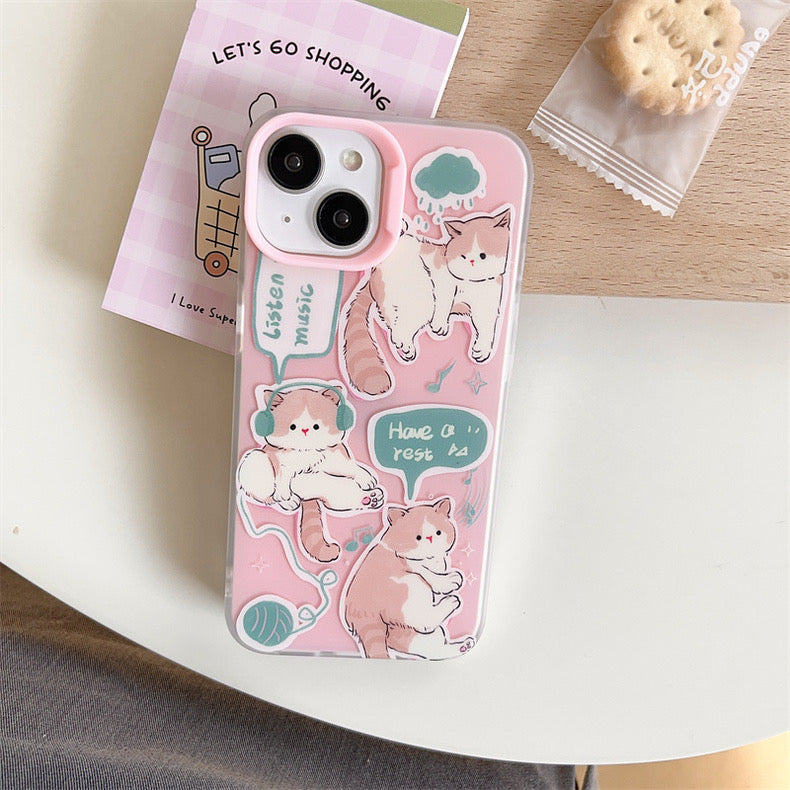 Japanese Lovely Yellow Kitten Cat Pink iPhone case Kawaii Lovely Cute Lolita iPhone 11 12 13 14 15 Pro Promax