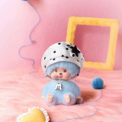 Monchhichi Macarons blind box plush pendant Soft Blue design with polka dot hat