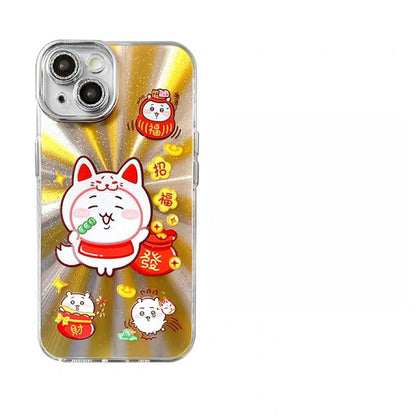 Japanese Cartoon ChiiKawa Folklore Kitsune Gold Laser Case | ChiiKawa Hachiware Usagi Momonga - iPhone Case 11 12 13 14 15 16 16e 17 17e Pro Promax