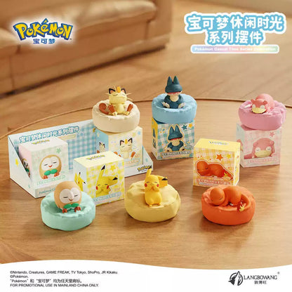 Japan Cartoon Pokemon Casual Time Series Part 2 | SLeeping Pikachu Charmander Meowth Slowpoke Munchlax Rowlet - Figure Kawaii Decoration