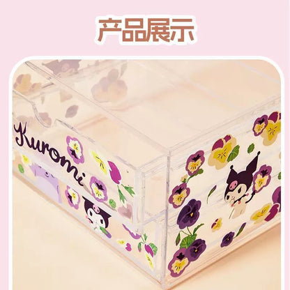 Sanrio X Miniso | Hello Kitty My Melody Kuromi Cinnamoroll Pochacco Flower Garden 2 Layers Storage Drawer - Kawaii Desk Helper items Room Decoration