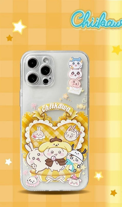 Japanese Cartoon ChiiKawa | Sweet Heart with Chiikawa My Melody Hachiware Hello Kitty Usagi Pompompurin Momonga Kuromi Clear - iPhone Case 11 12 13 14 15 16 Pro Promax