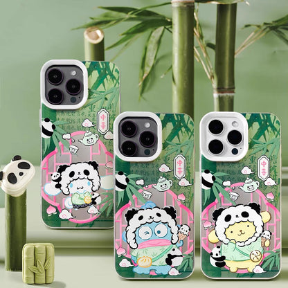 Japanese Cartoon Sanrio Become Panda Laser Case | Hello Kitty My Melody Kuromi Cinnamoroll Pompompurin Hangyodon 6 Styles - iPhone Case 11 12 13 14 15 16 16e 17 17e Pro Promax