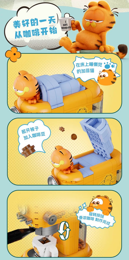 Pan Tasy x Garfield Family | Vintage Coffee Machine - Lovely Cat Exotic Shorthair Building Blocks Toy Collections 