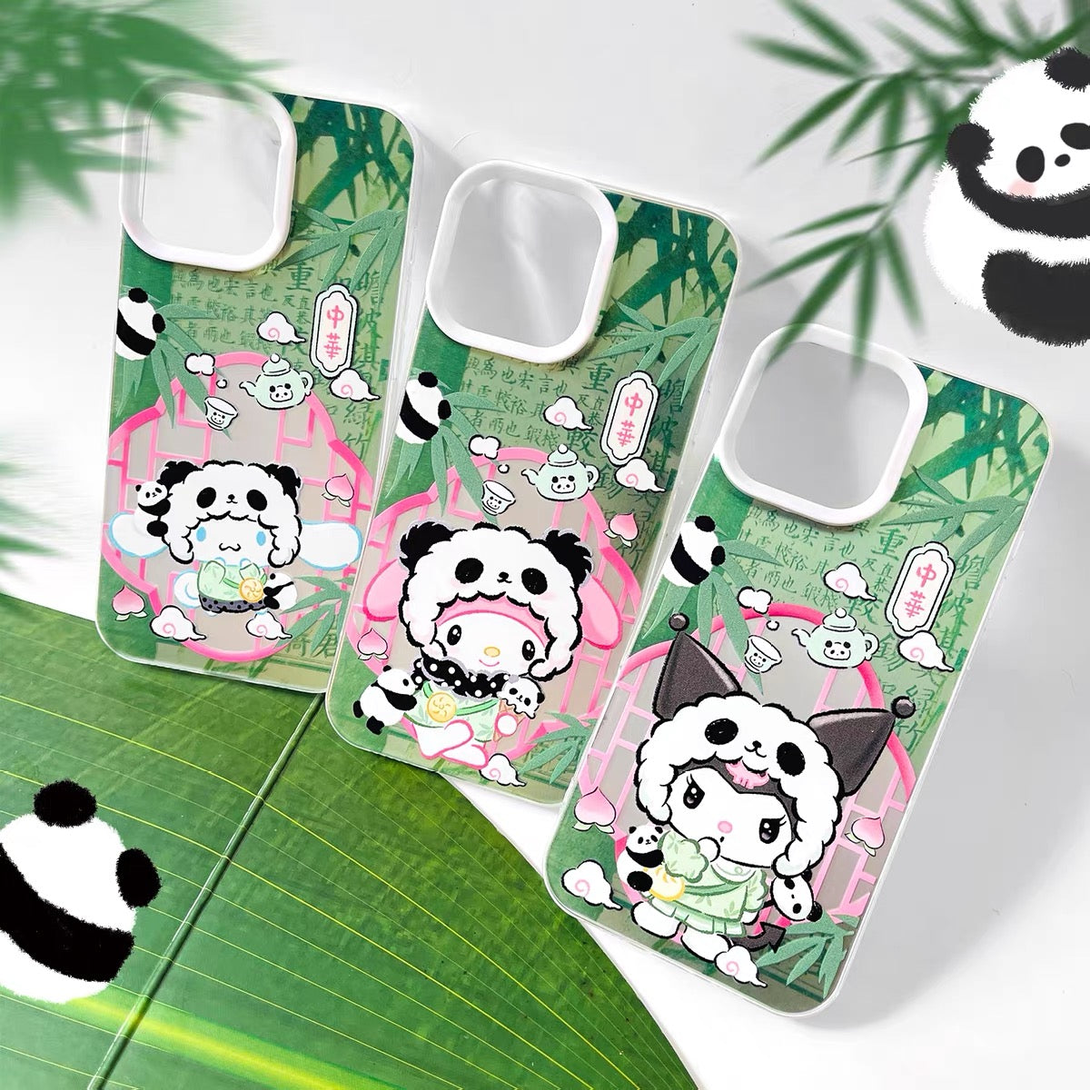 Japanese Cartoon Sanrio Become Panda Laser Case | Hello Kitty My Melody Kuromi Cinnamoroll Pompompurin Hangyodon 6 Styles - iPhone Case 11 12 13 14 15 16 16e 17 17e Pro Promax