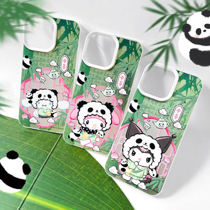 Japanese Cartoon Sanrio Become Panda Laser Case | Hello Kitty My Melody Kuromi Cinnamoroll Pompompurin Hangyodon 6 Styles - iPhone Case 11 12 13 14 15 16 16e 17 17e Pro Promax
