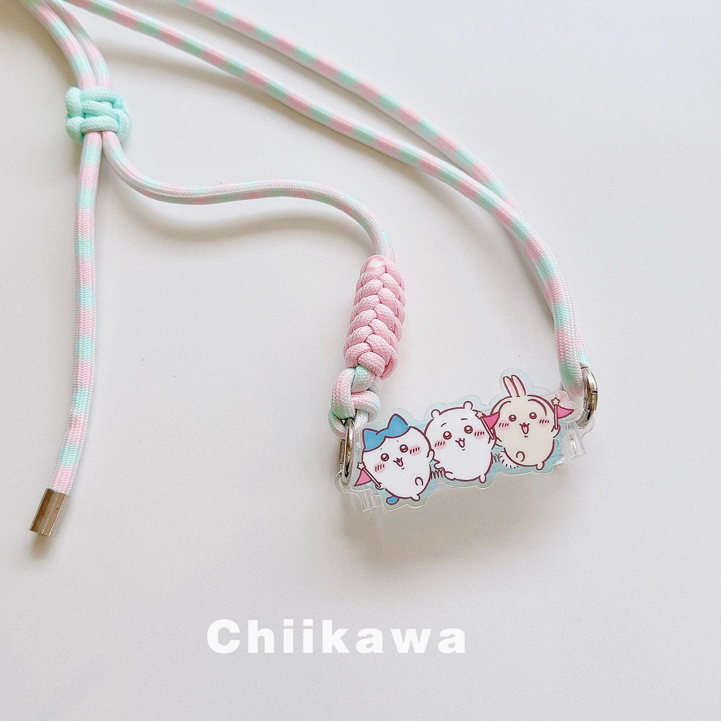 Japanese Cartoon Phone Back Clip with Phone Lanyard | Chiikawa Pink & Mint Green - for All Smart Phones