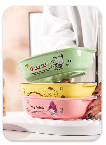 Sanrio Ceramic Tableware Big Bowl Plate | Hello Kitty My Melody Kuromi Cinnamoroll Pompompurin Pochacco - can Oven use Baking Pan Dinner plate