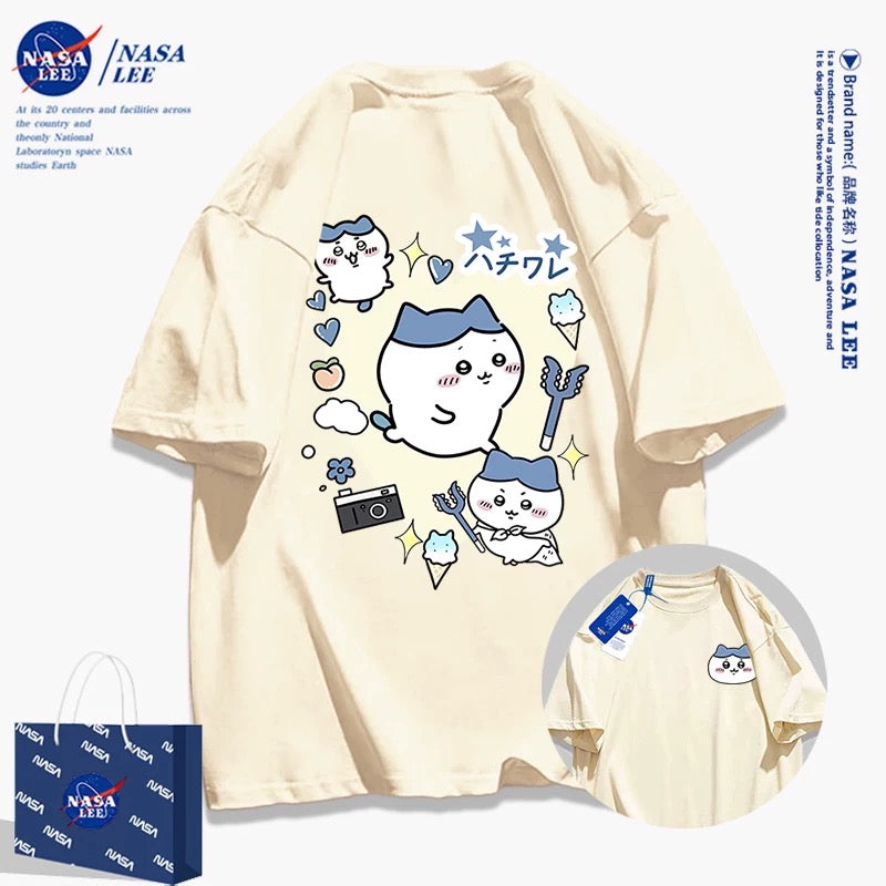 Japanese Cartoon ChiiKawa Casual Style T-Shirt Series | Hachiware Attack Front & Back - Kawaii Fashion Items