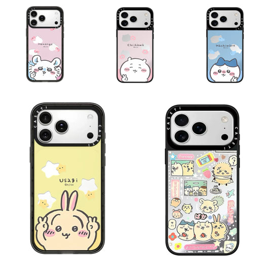 Japanese Cartoon ChiiKawa Transparent Black Frame & Mirror Phone Case | Yeah Selfie and Love Stawberry - iPhone Case 12 13 14 15 16 17 Pro Promax