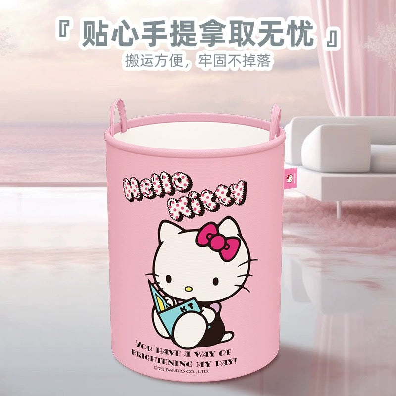 Japanese Cartoon Sanrio with Friends Giant Round Foldable Storage Basket | Hello Kitty My Melody Kuromi Cinnamoroll Pochacco - Bedroom Bathroom Girl Gift