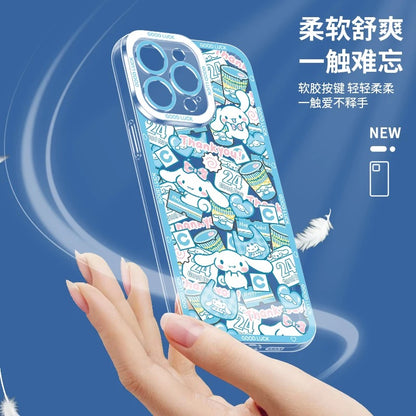 Japanese Cartoon Sanrio Friends with Foods Full Screen | Hello Kitty My Melody Kuromi Cinnamoroll Pompompurin Pochacco Hangyodon Keroppi - iPhone Case 7 8 PLUS SE2 XS XR X 11 12 13 14 15 16 16e 17 Pro Promax 12mini 13mini