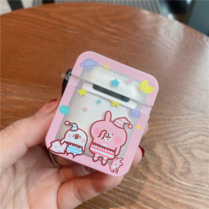 Japanese Cartoon Kanahei | Sleepy Party Pajamas Pink Rabbit and White Chicken - AirPods AirPodsPro AirPods3 Case Pink and White