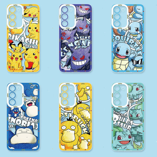 Japan Cartoon Pokemon All Drawing Version | Pikachu Gengar Squirtle Snoriax Psyduck Bulbasaur - Phone Case Samsung Galaxy S26 S25 S24 S23 S22 S21 FE Ultra Edge
