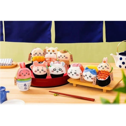 [Pre-Order] Japan ChiiKawa Sushi Restaurant Serise | ChiiKawa Hachiware Usagi Momonga Kurimanju Rakko Shisa Crab - Mini Plush Doll 10cm Keychain